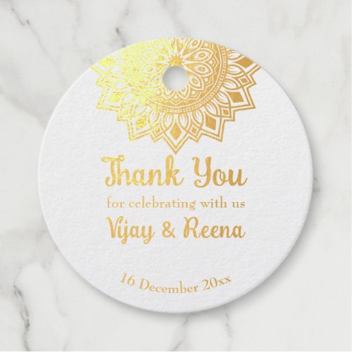 Mandala design personalized name foiled wedding  foil favor tags