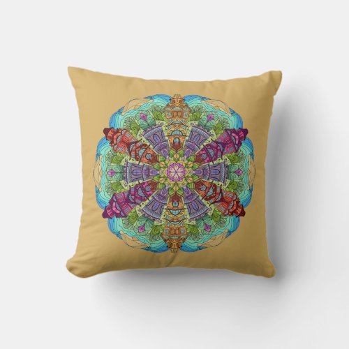 Mandala Design VIctorian Homes AquaTan Throw Pillow