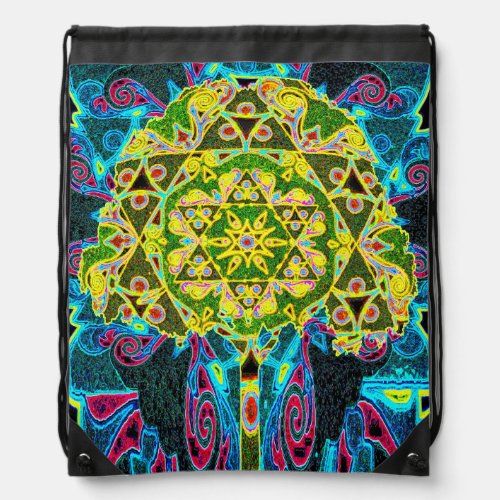Mandala Designed Tree of Life Drawstring Bag