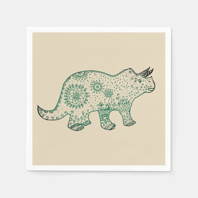 Mandala Dinosaur, Triceratops  Paper Napkin (Front)