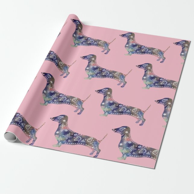 Mandala Dog, Dachshund Matte Wrapping Paper (Unrolled)