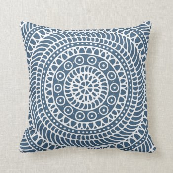 Mandala Doodle Dark Denim Blue Throw Pillow by AnyTownArt at Zazzle