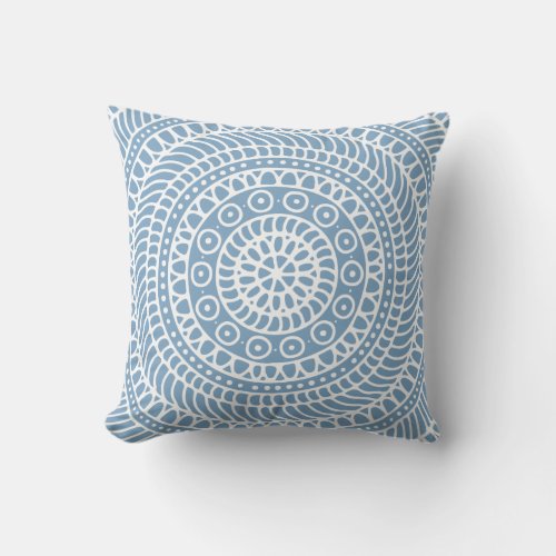 Mandala Doodle Denim Blue Throw Pillow