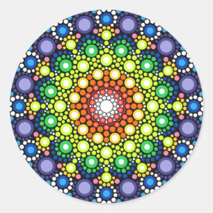 Mandala Dot Fractal Retro Hippie Trippy Dots Classic Round Sticker