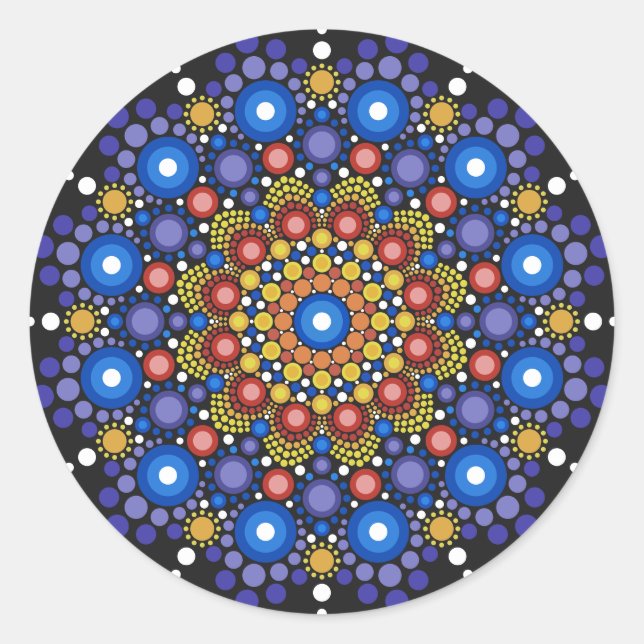 Mandala Dot Fractal Retro Hippie Trippy Dots Classic Round Sticker (Front)
