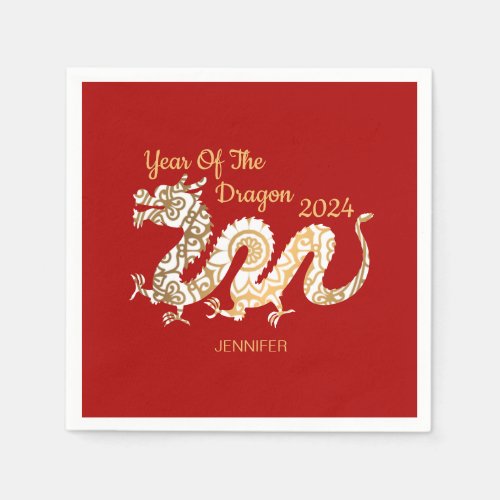 Mandala Dragon 2024 Chinese New Year Red Napkins