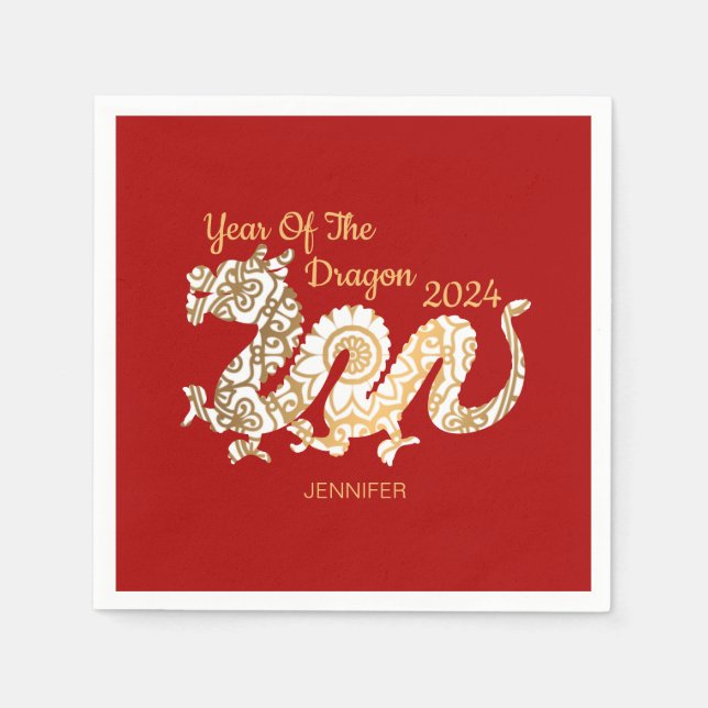 Mandala Dragon 2024 Chinese New Year Red Napkins (Front)