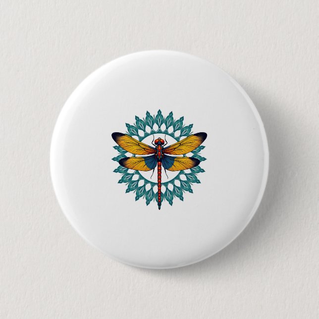 Mandala Dragonfly - Lotus Flower Insect Lover Ento Button (Front)