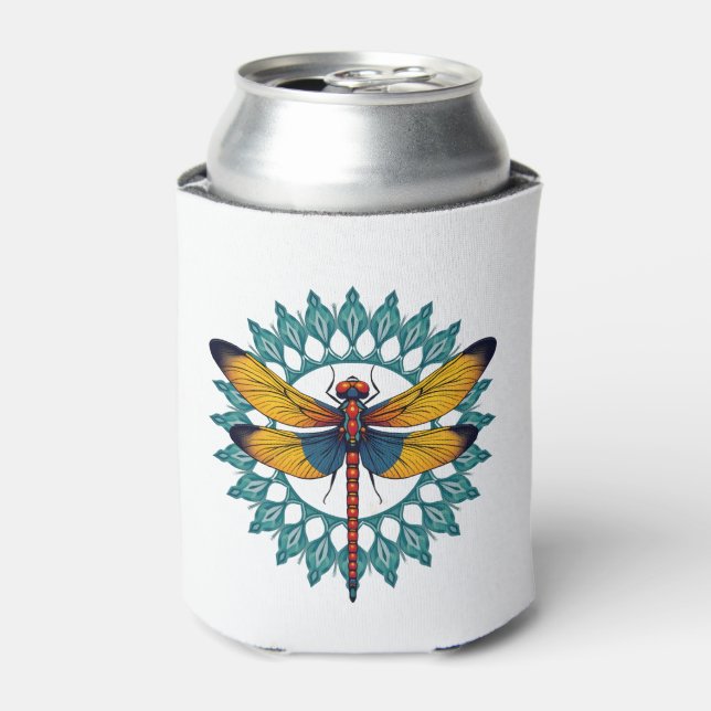 Mandala Dragonfly - Lotus Flower Insect Lover Ento Can Cooler (Can Front)