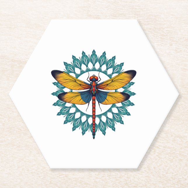 Mandala Dragonfly - Lotus Flower Insect Lover Ento Paper Coaster (Front)