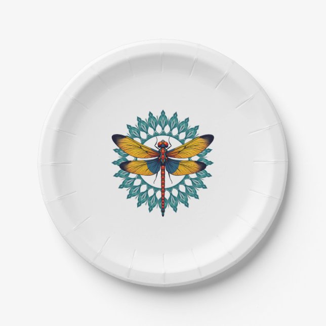 Mandala Dragonfly - Lotus Flower Insect Lover Ento Paper Plates (Front)