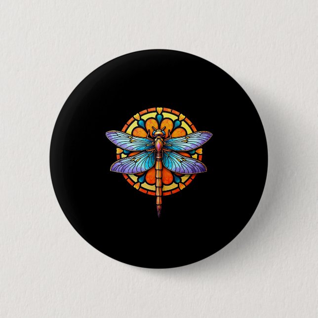 Mandala Dragonfly Luminous Sacred Geometry Spiritu Button (Front)