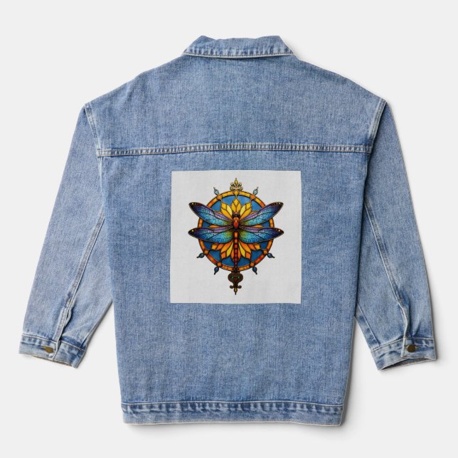 Mandala Dragonfly Luminous Sacred Geometry Spiritu Denim Jacket (Back)