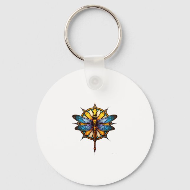 Mandala Dragonfly Luminous Sacred Geometry Spiritu Keychain (Front)
