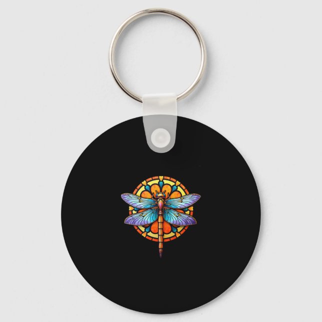 Mandala Dragonfly Luminous Sacred Geometry Spiritu Keychain (Front)