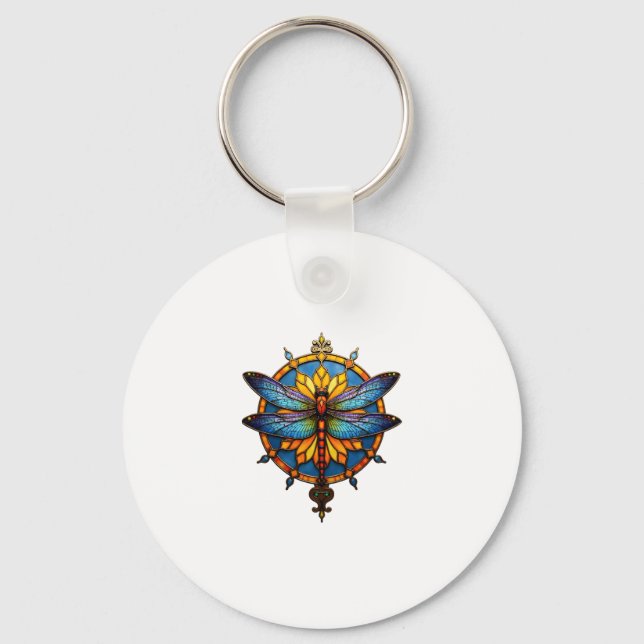 Mandala Dragonfly Luminous Sacred Geometry Spiritu Keychain (Front)