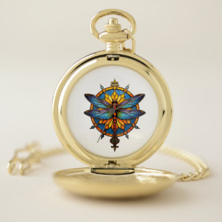 Mandala Dragonfly Luminous Sacred Geometry Spiritu Pocket Watch