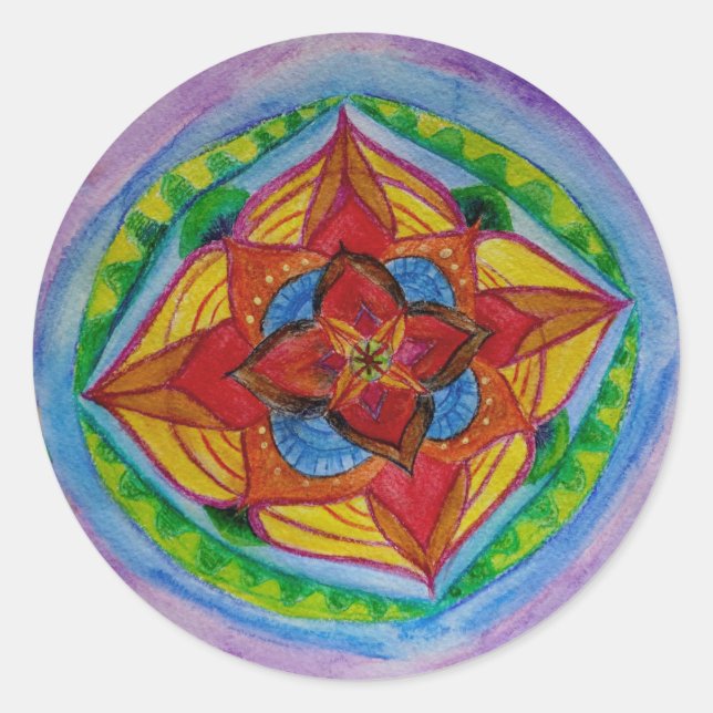 Mandala Drawing Classic Round Sticker, Glossy Sticker (Front)