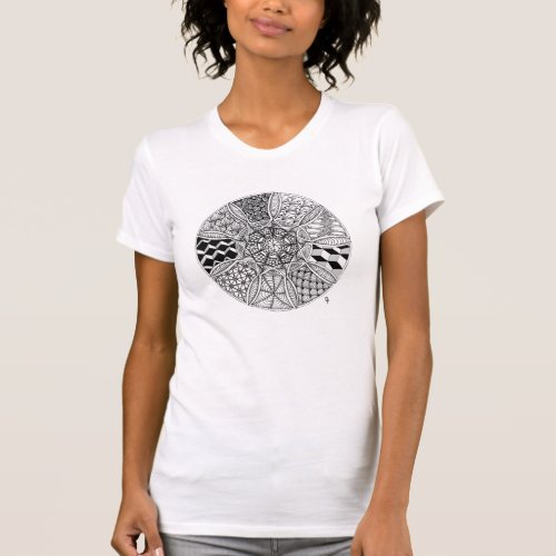 Mandala Drawing in Black and White T-Shirt