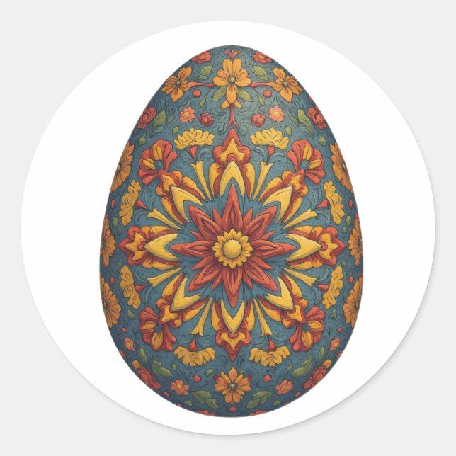 Mandala Egg – Intricate Boho Floral Design Classic Round Sticker (Front)