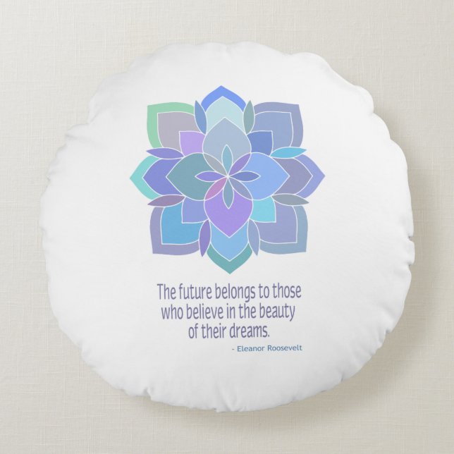 Mandala Eleanor Roosevelt Beauty Quote Round Pillow (Front)