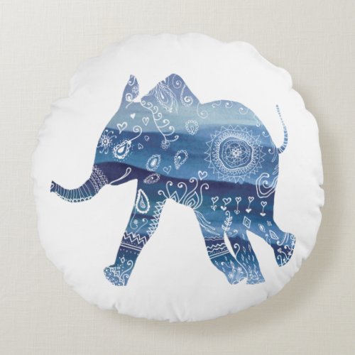 Mandala Elephant  ArtPolyester Round throw cushion
