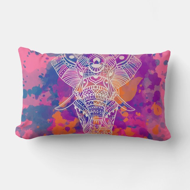 Mandala Elephant Bohemian Hippie Lumbar Pillow (Front)
