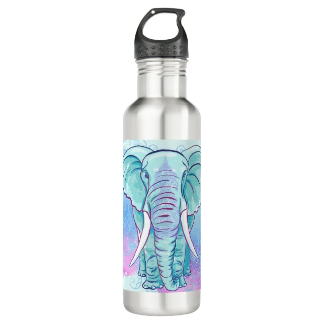 Mandala Elephant Bohemian Stainless Steel Water Bottle (Front)