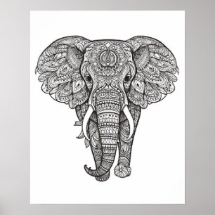 Mandala Elephant Coloring Poster for Adults