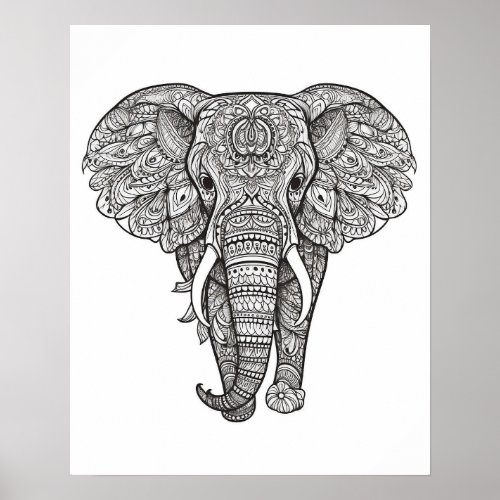Mandala Elephant Coloring Poster for Adults