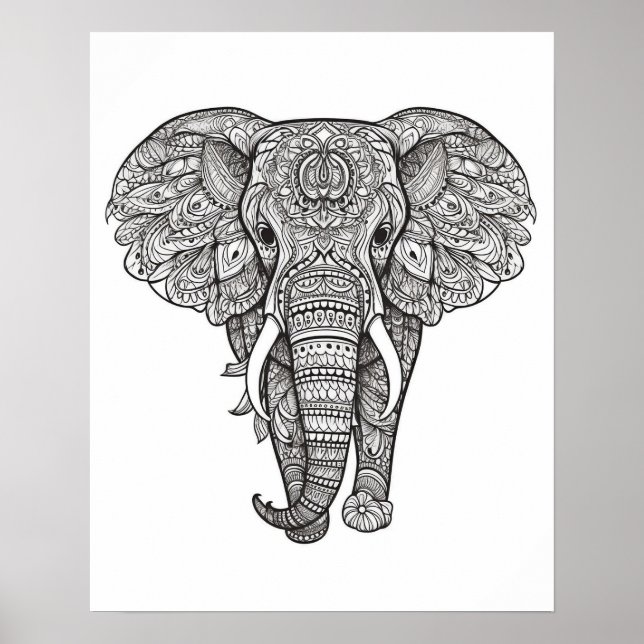 Mandala Elephant Coloring Poster for Adults (Front)