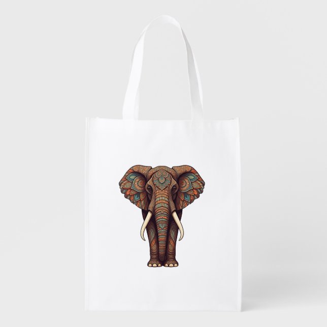 Mandala Elephant design Grocery Bag (Front)