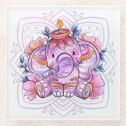 Mandala ElephantGanesh Glass Coaster