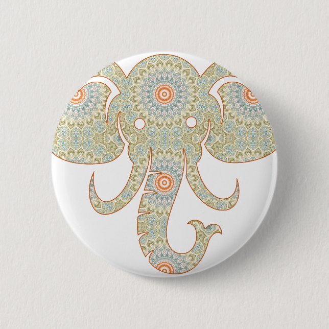 Mandala Elephant Head Design Pinback Button (Front)