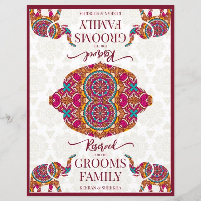 Mandala elephant Indian wedding reserved sign (Front)