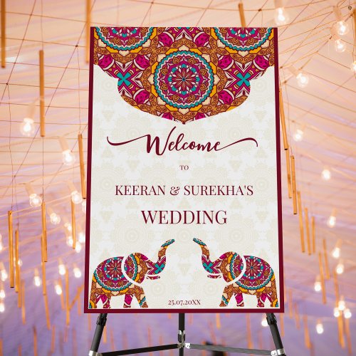 Mandala elephant Indian wedding welcome sign