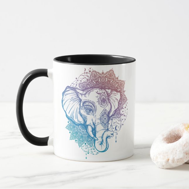 Mandala Elephants Coffee Mug (With Donut)