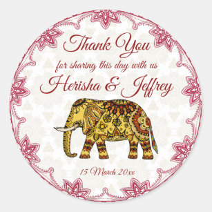 Mandala elephants Indian border Indian wedding Classic Round Sticker