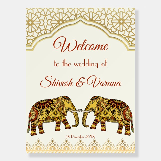 Mandala elephants Indian border Indian wedding Foam Board (Front)