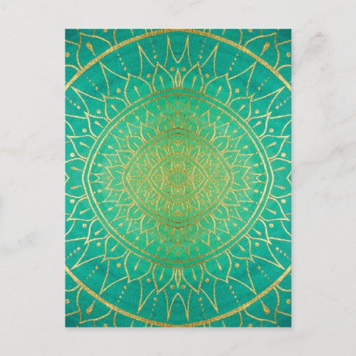 Mandala Emeral Green Gold Colorful Postcard