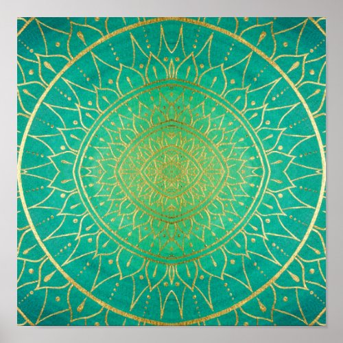 Mandala Emeral Green Gold Colorful Poster