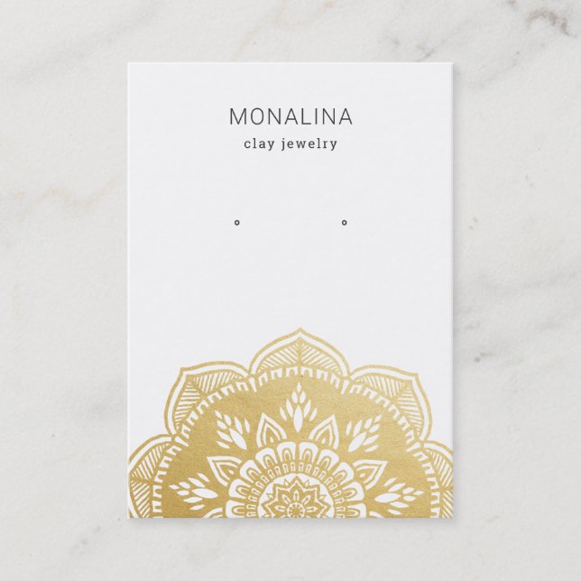 Mandala Faux Gold Foil Earring Jewelry Display  Business Card (Front)