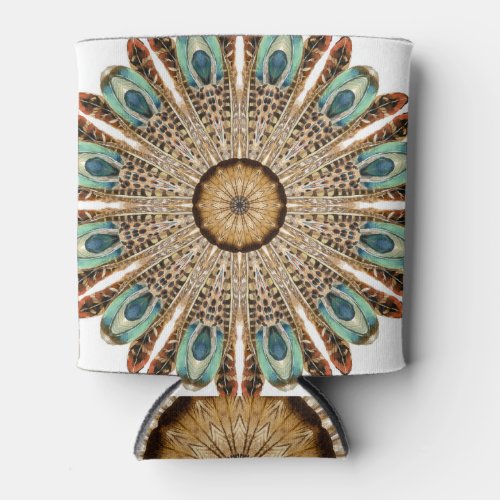 Mandala Feathers Watercolor Natural Lace Design Can Cooler