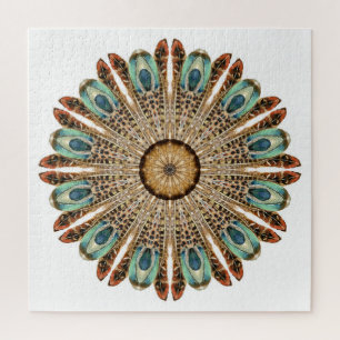 Mandala Feathers Watercolor: Natural Lace Design Jigsaw Puzzle