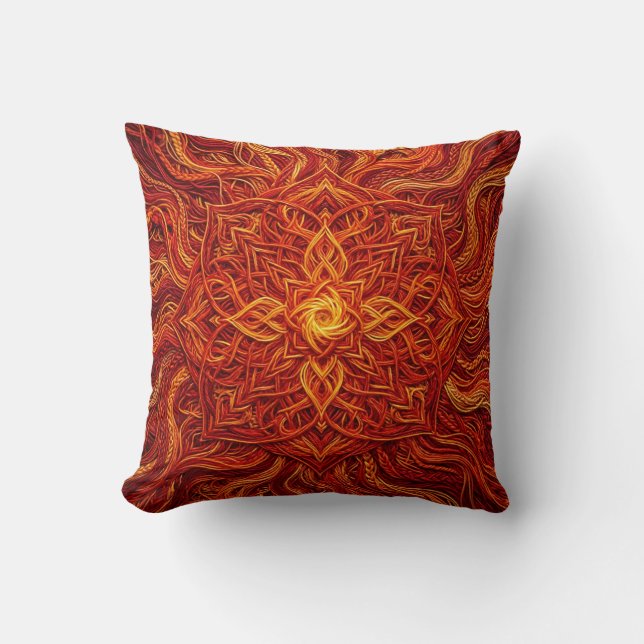 Mandala Fire Red Thread Throw Pillow (Front)