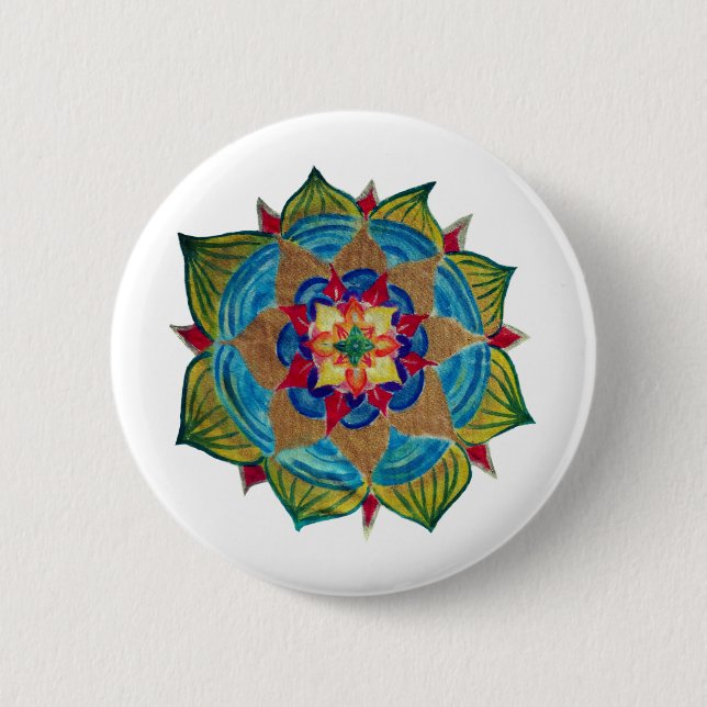 Mandala Fleur Round Badge Pinback Button (Front)