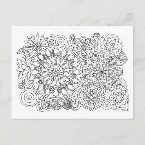 Mandala Floral Bouquet Adult Coloring Postcard