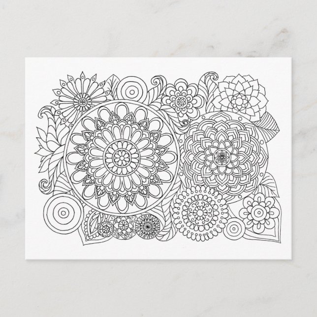Mandala Floral Bouquet Adult Coloring Postcard (Front)
