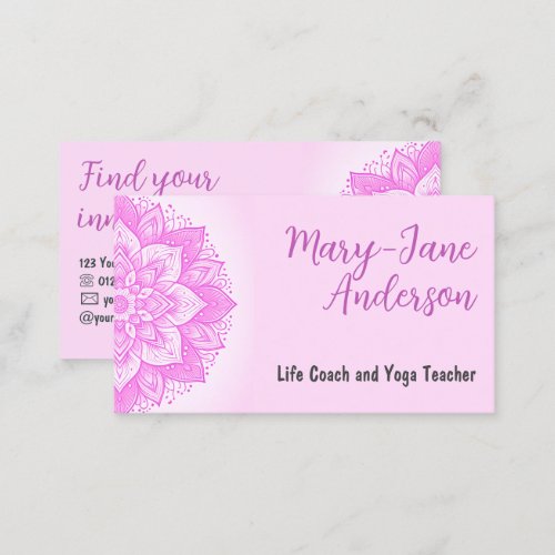 Mandala Floral Design Yoga Studio Girly Pink Blush Business Card