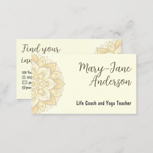Mandala Floral Design Yoga Studio Ivory Pastel Business Card
